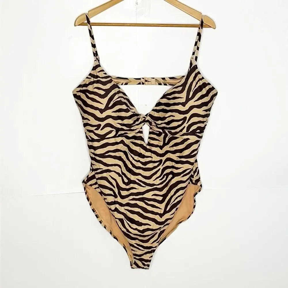 NWT J.Crew Front Twist one-piece in zebra stripe